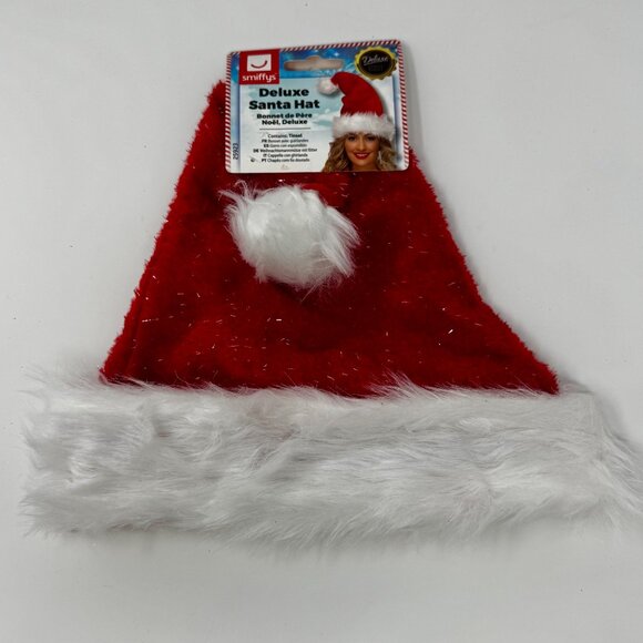 Deluxe Santa Hat with Tinsel – Soft Plush Red & White Christmas Hat - Picture 6 of 7